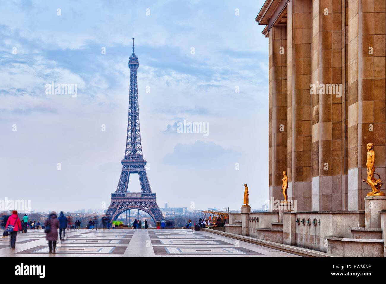 France, Paris, Place du Trocadero and Eiffel Tower Stock Photo