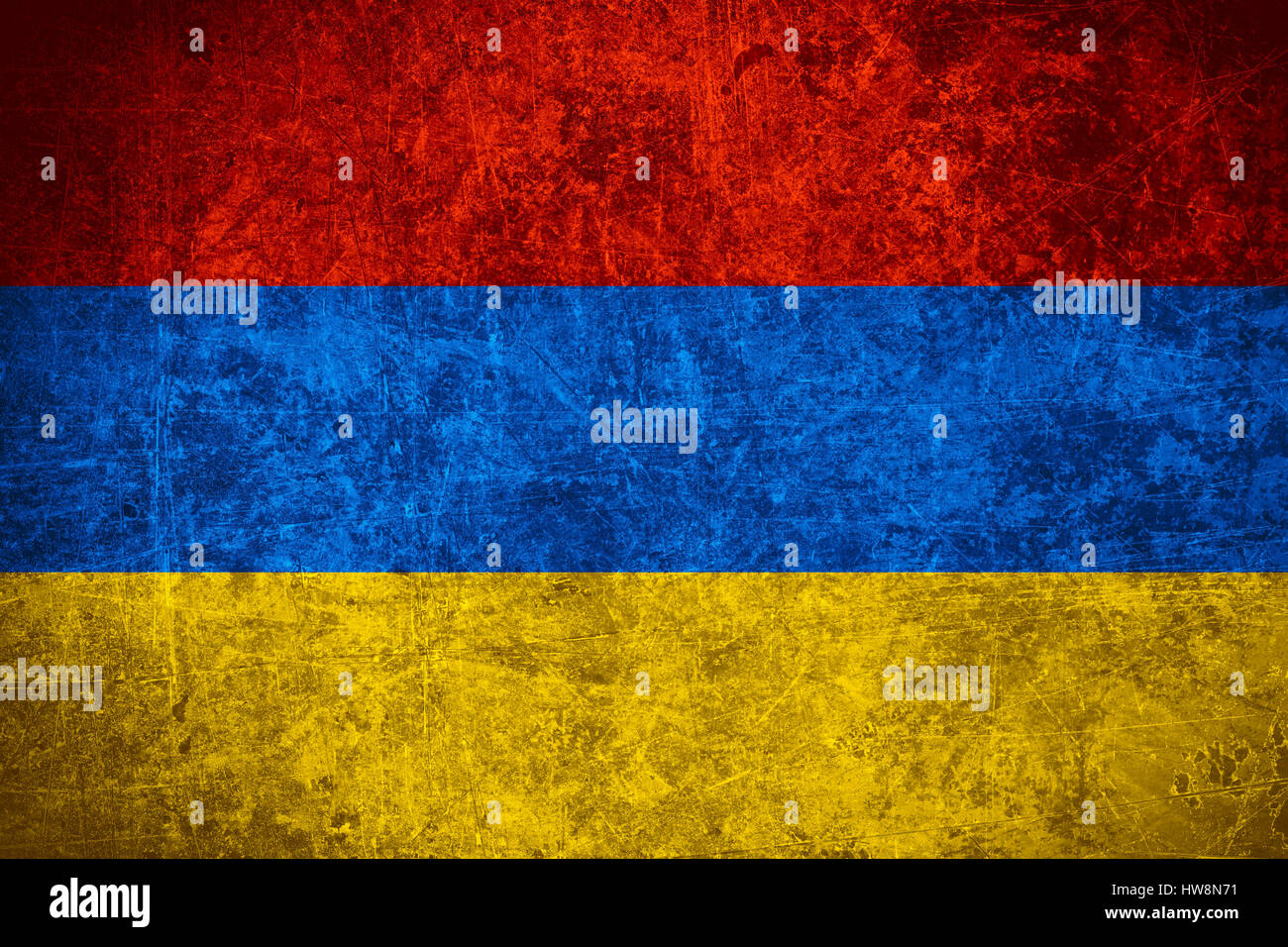 flag of Armenia or Armenian banner on scratched vintage texture Stock Photo
