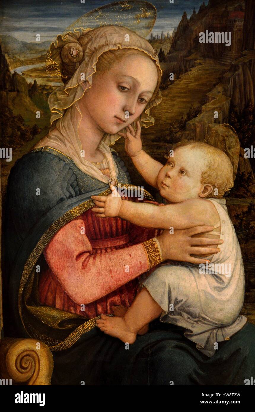 Germany, Bavaria, Munich, Alte Pinakothek, Filippo Lippi, Italian painter, 1406-1469, Madona and Child Stock Photo