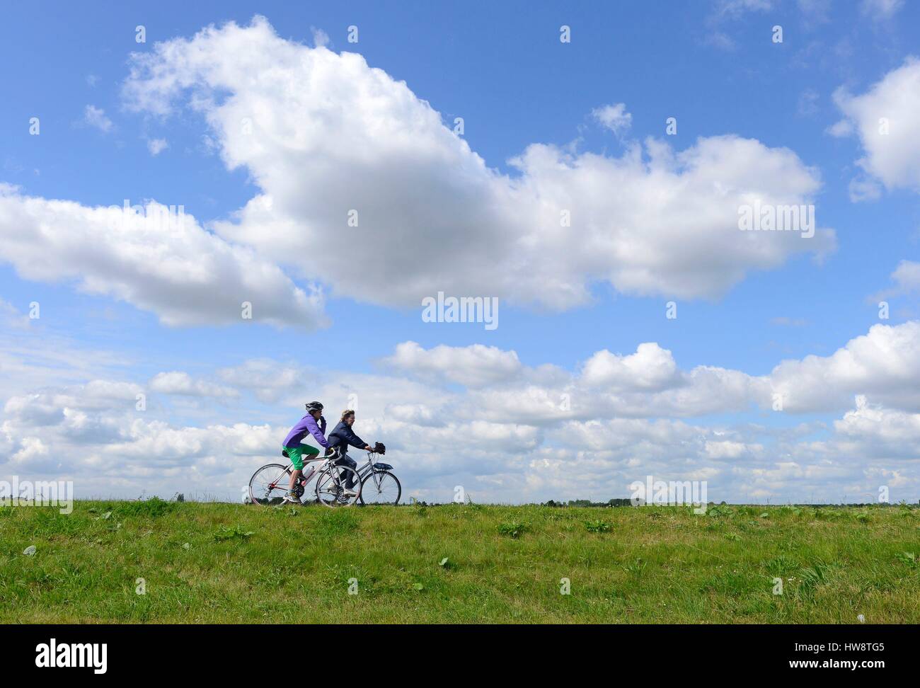 Netherlands, Holland, cyclists along the dikes Stock Photo