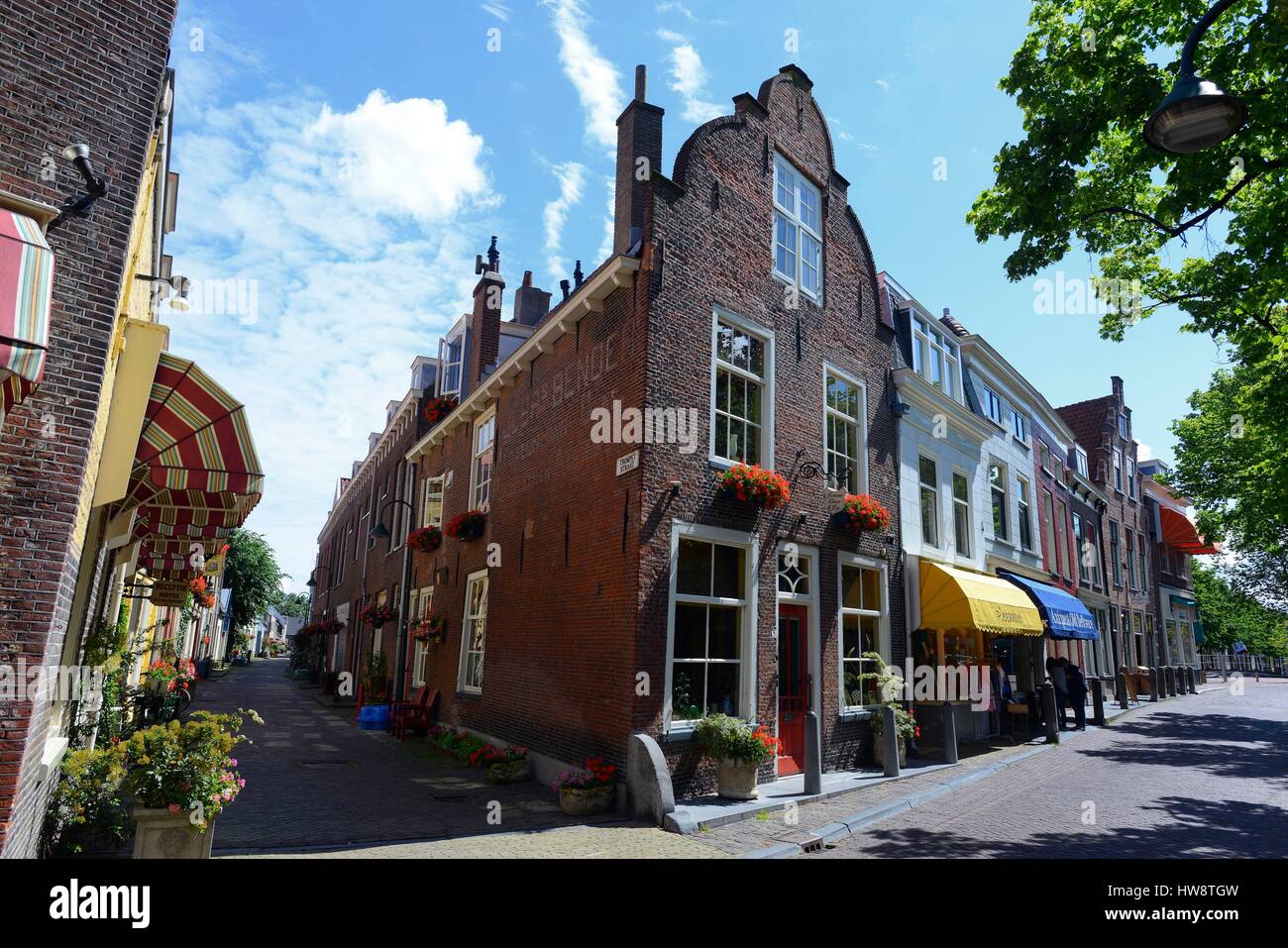 Netherlands, Holland, Delft, streets and gabled houses in the old town