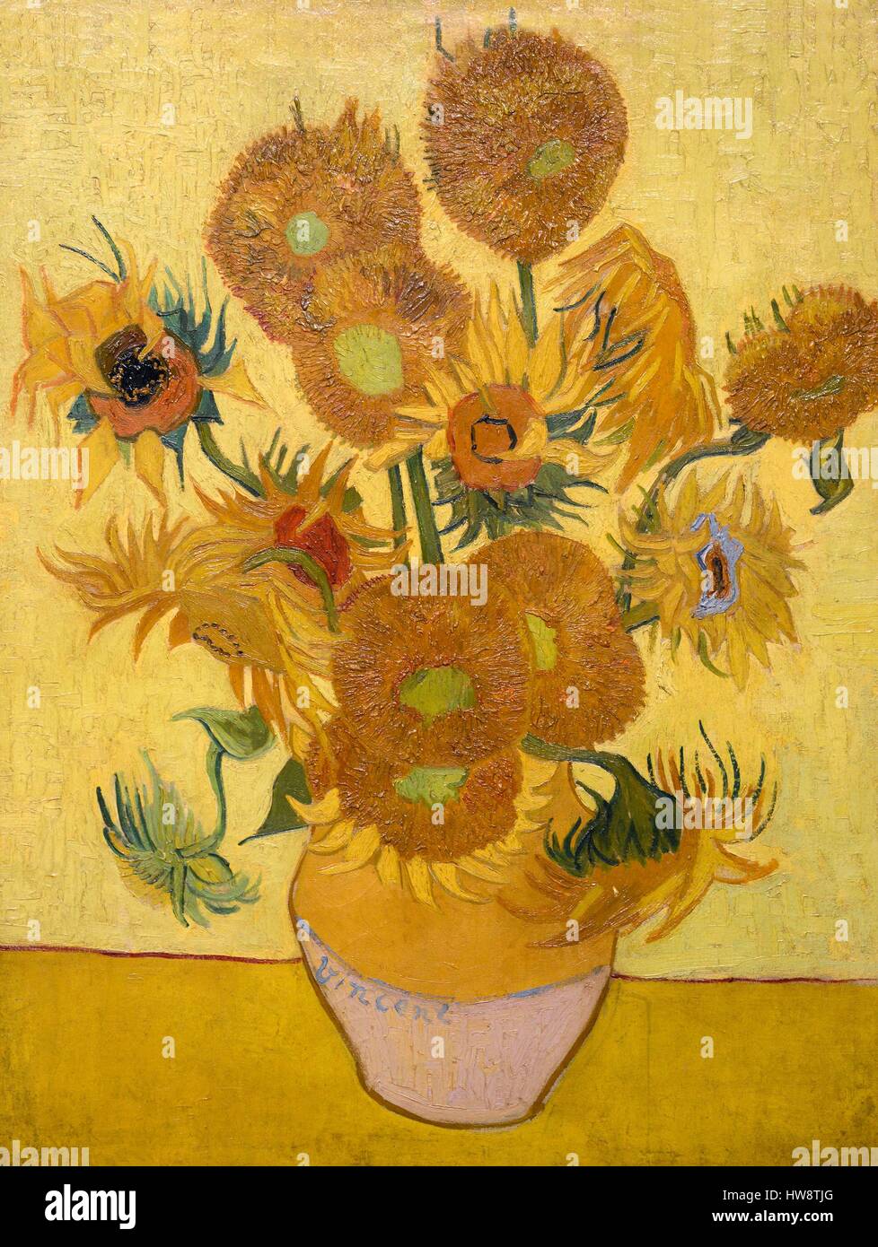Netherlands, Holland, Amsterdam, Canvas Van Gogh's sunflowers Stock Photo