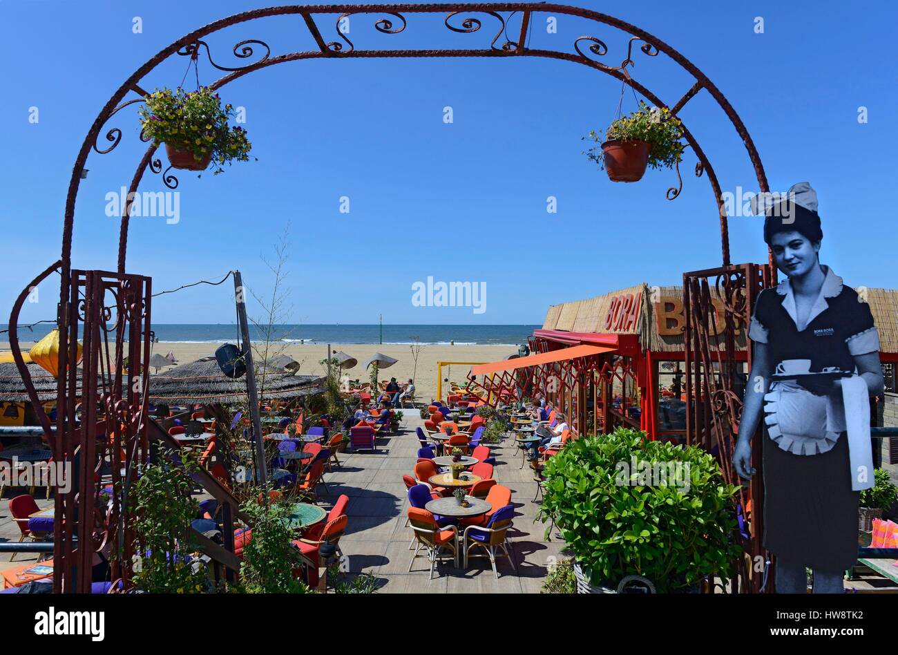 Netherlands, Holland, Scheveningen beach, along the promenade of Scheveningen are many cafes Stock Photo