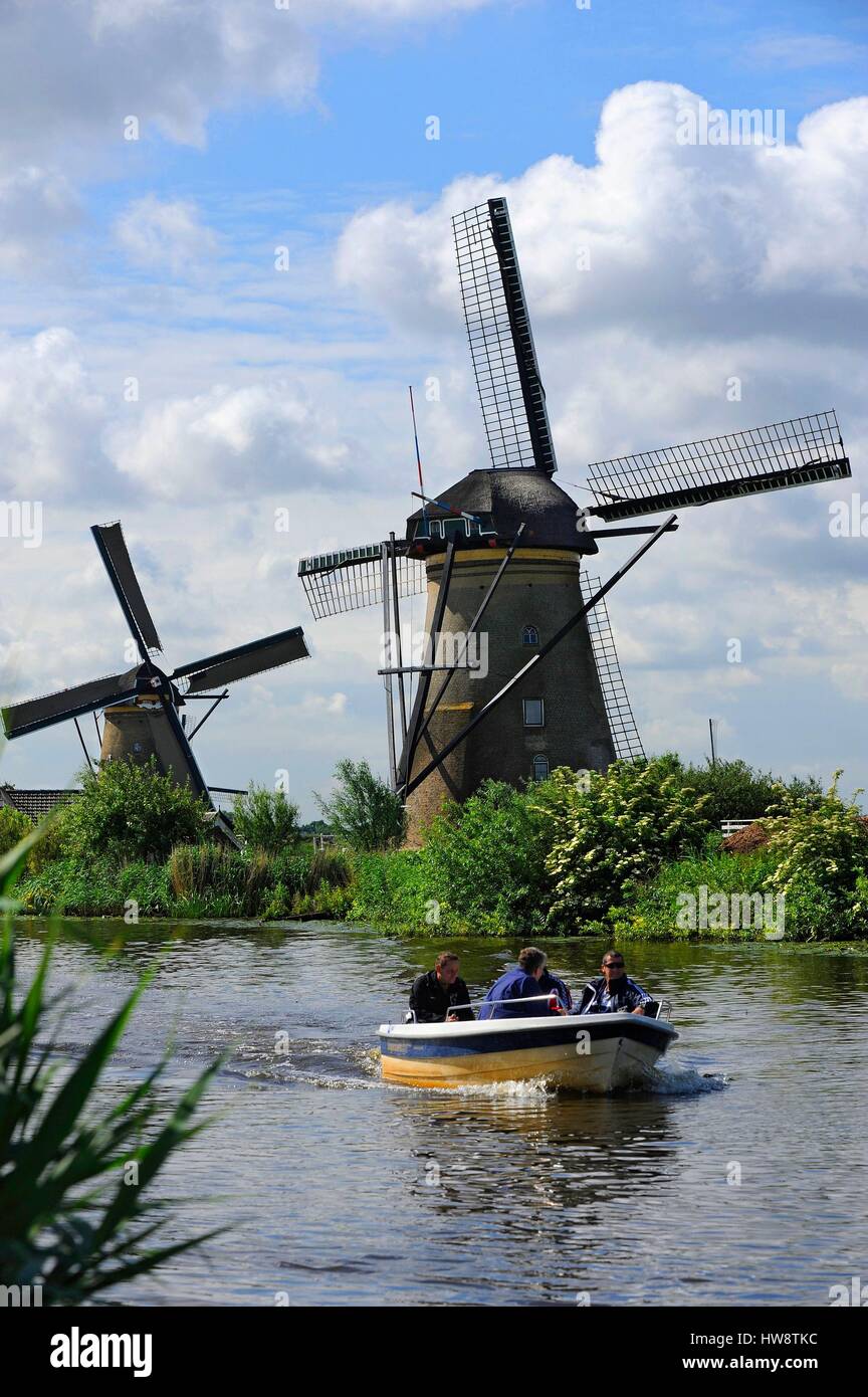 Netherlands, Holland, Kinderdijk windmills, boat tour drainage Kinderdijk windmills listed as World Heritage by UNESCO Stock Photo