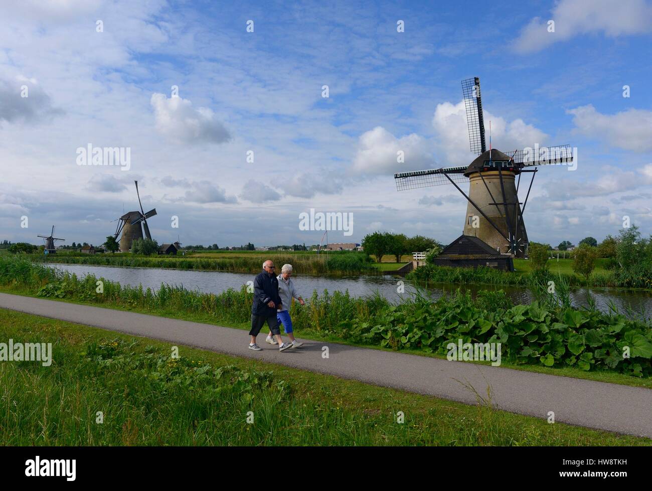 Netherlands, Holland, Kinderdijk windmills, Windmills of Kinderdijk drainage, Site listed as World Heritage by UNESCO Stock Photo