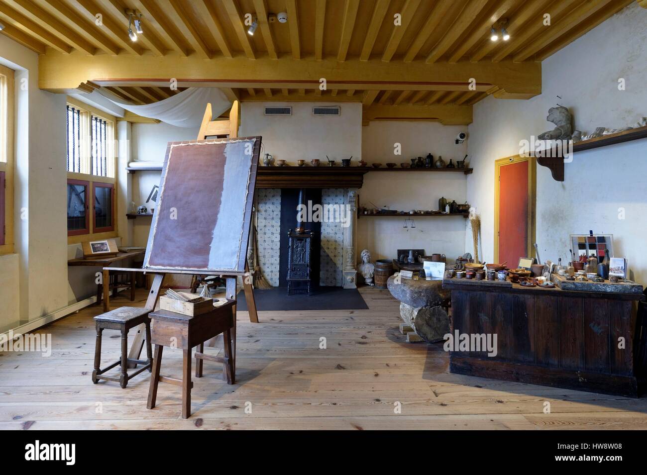 Netherlands, Northern Holland, Amsterdam, Old Jewish district, Rembrandthuis (Rembrandt's home), the workshop Stock Photo