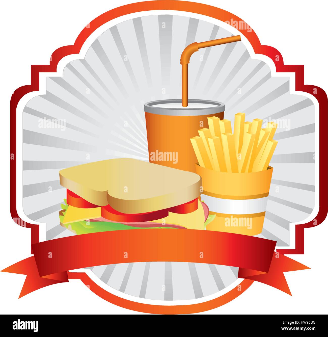 French Fries Ribbon french fries, sandwich and soda inside emblem ribbon Stock Vector Image ...