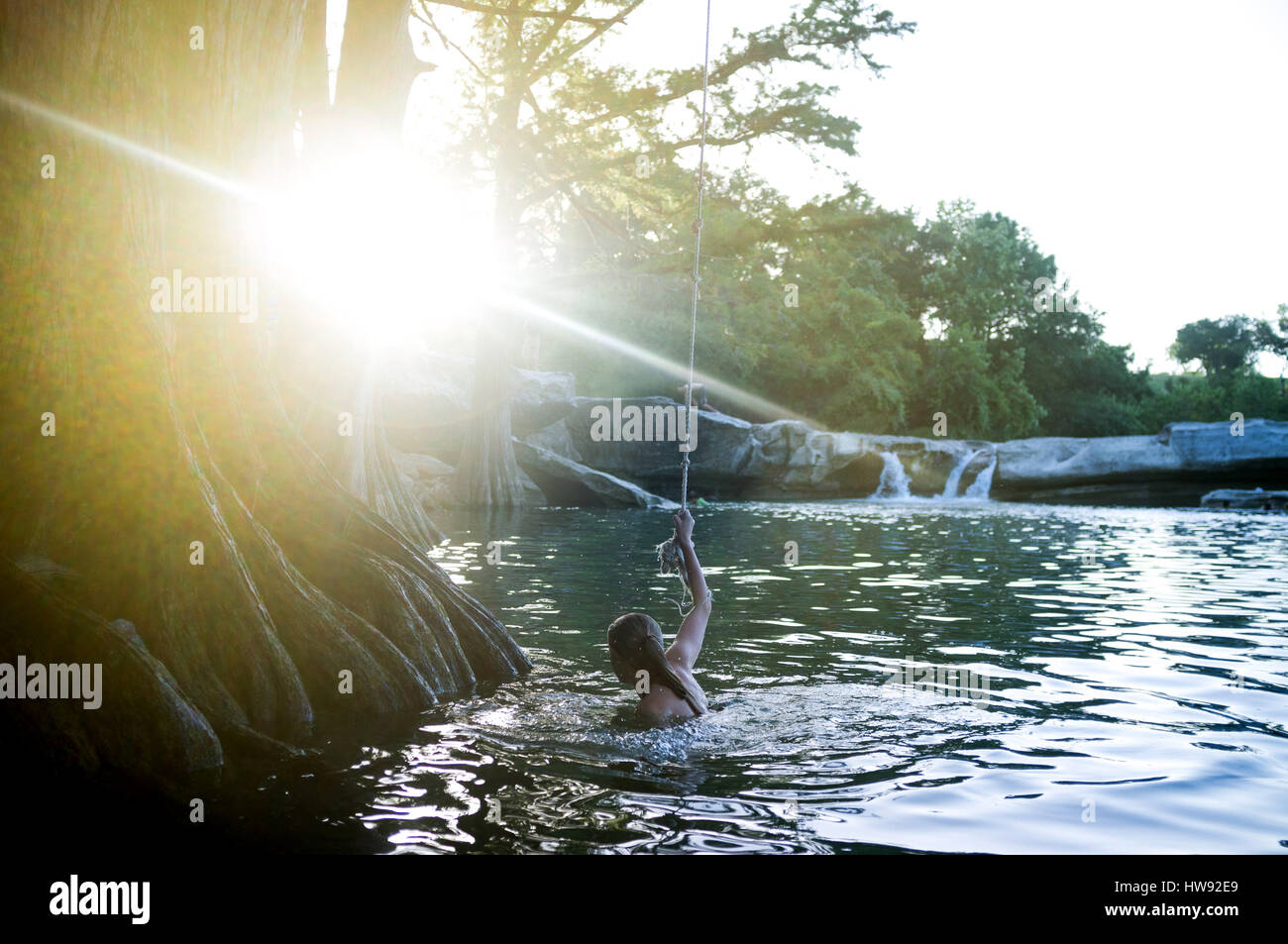 Rope swing at McKinney Falls in Texas Stock Photo Alamy