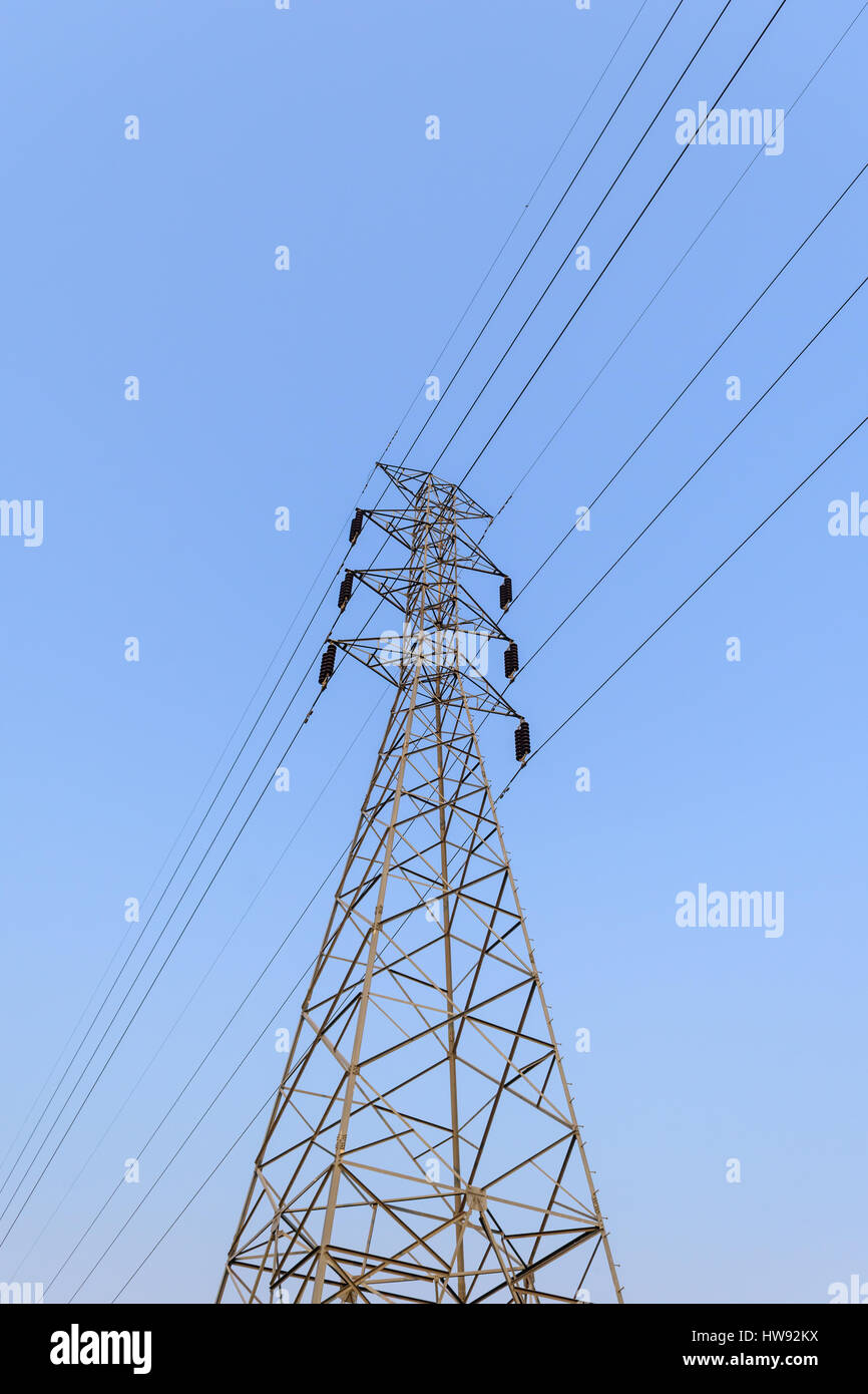 high voltage electrical pole structure. electricity distribution station Stock Photo