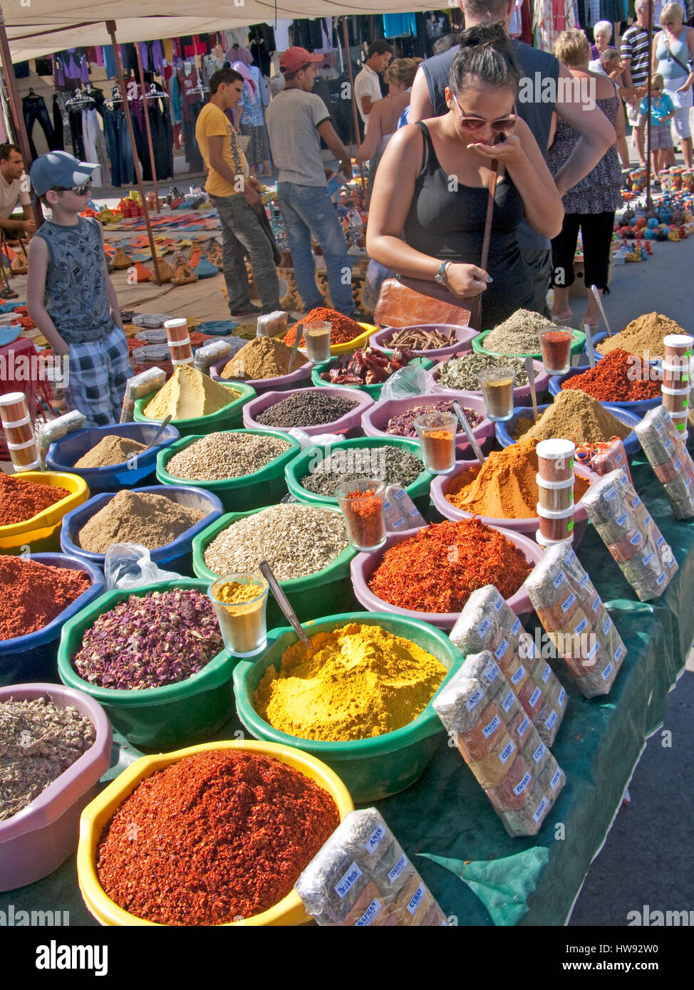 colorful spices at the market in Tunis Stock Photo