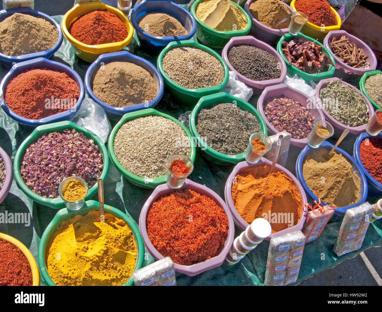 colorful spices at the market in Tunis Stock Photo