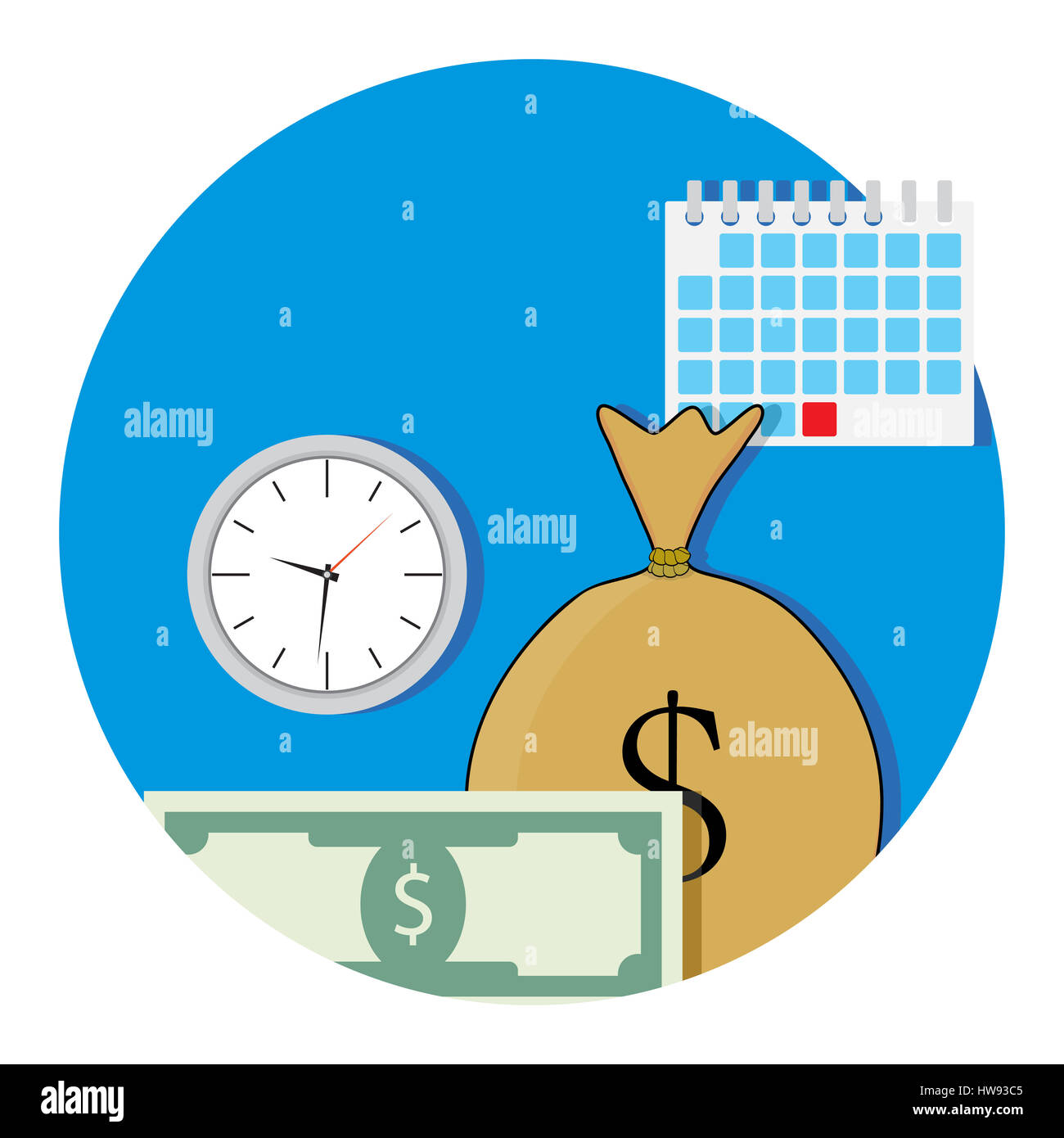 Money and business time icon flat. Salary concept fund, vector