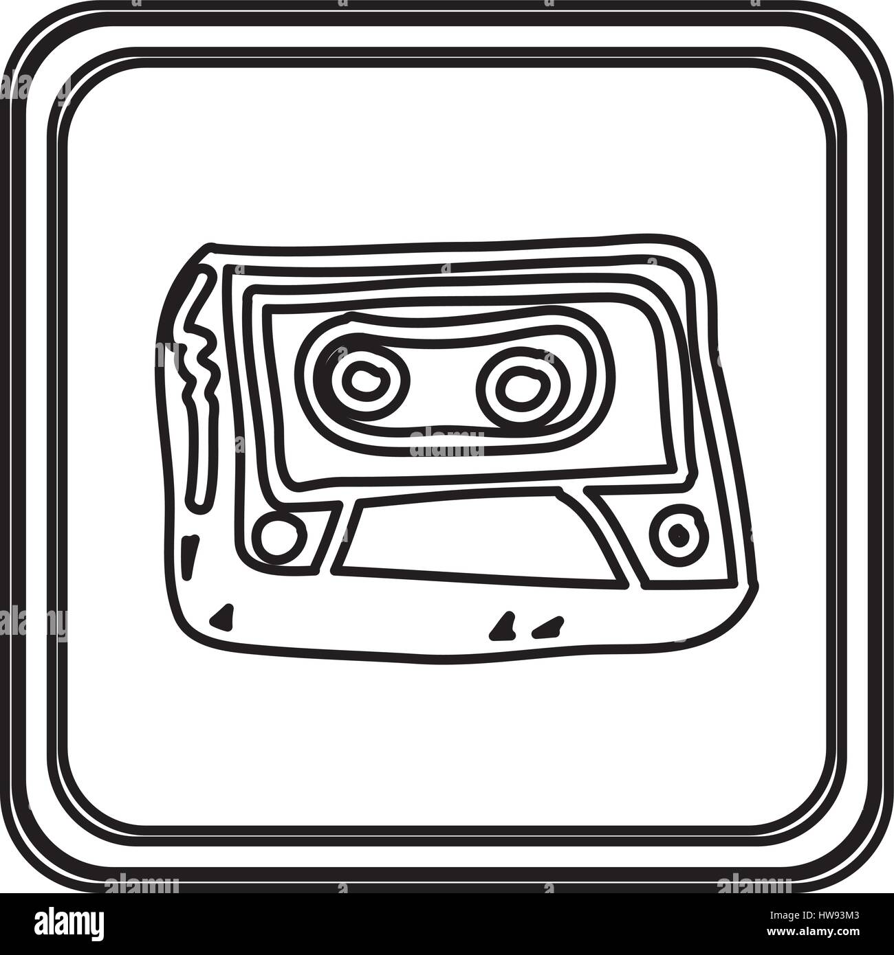 monochrome contour with button of cassette tape hand drawn Stock Vector ...