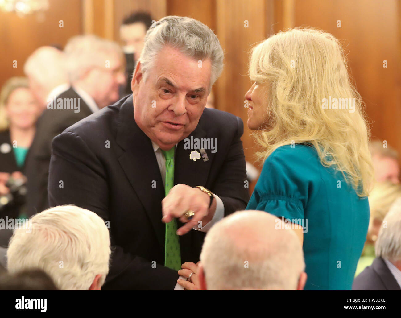 Congress Man Peter E King and Kelly-Anne Conway a 'Friends of Ireland' lunch at the Capitol Building in Washington, USA. Stock Photo