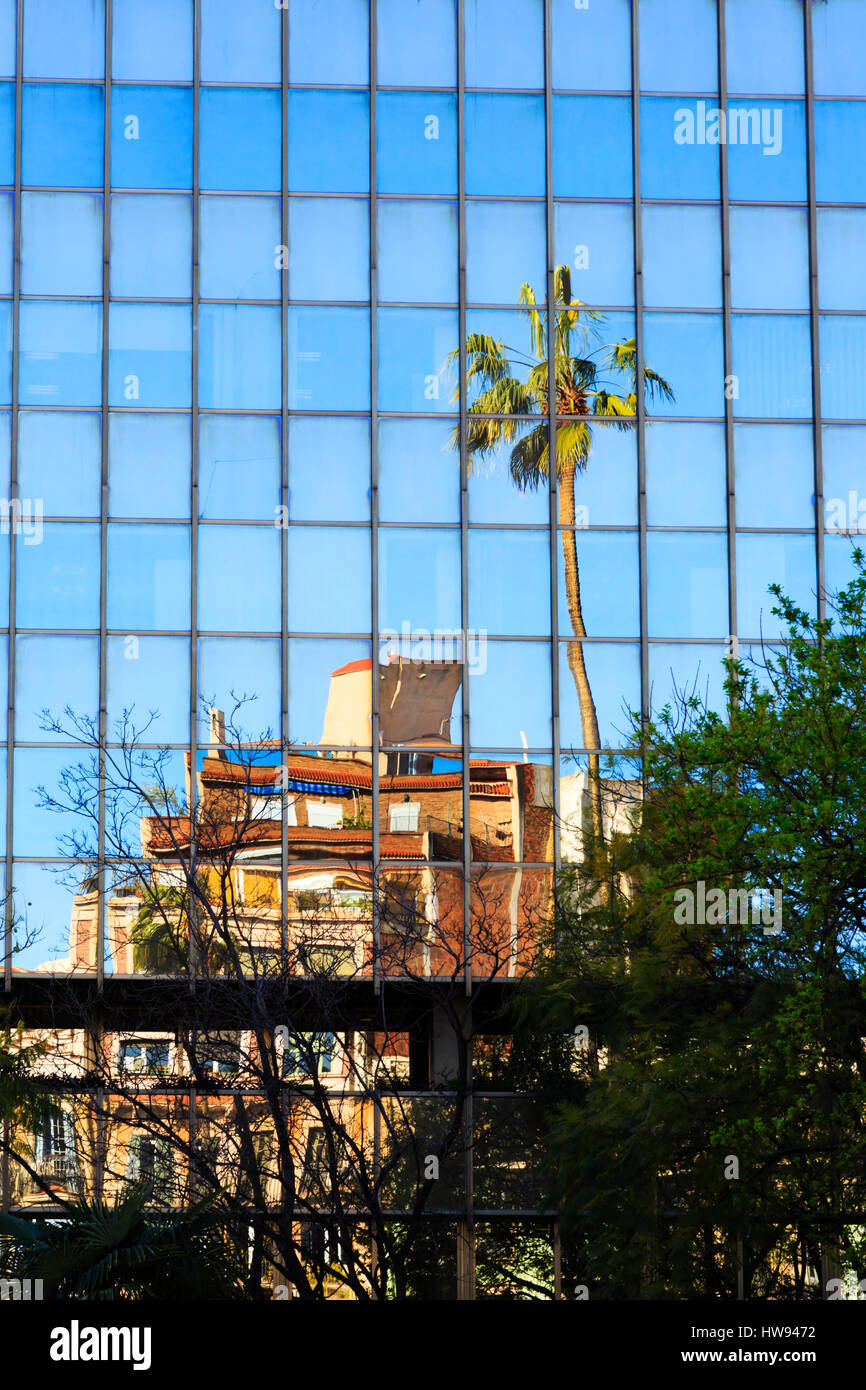 Reflections in high rise plate glass windows, Barcelona, Catalunya
