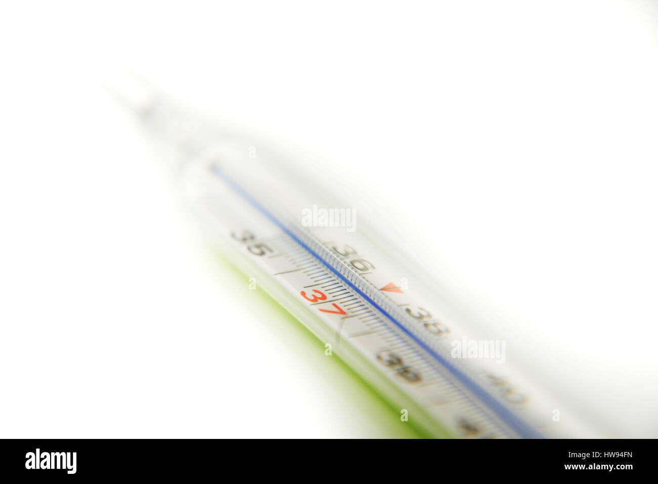 Medical thermometer indicating temperature 37.8 Celsius degrees isolated on white Stock Photo