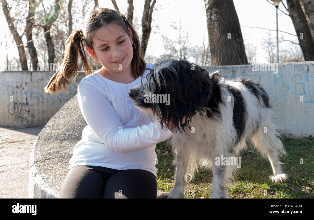 Little girl with dog in park Stock Photo - Alamy