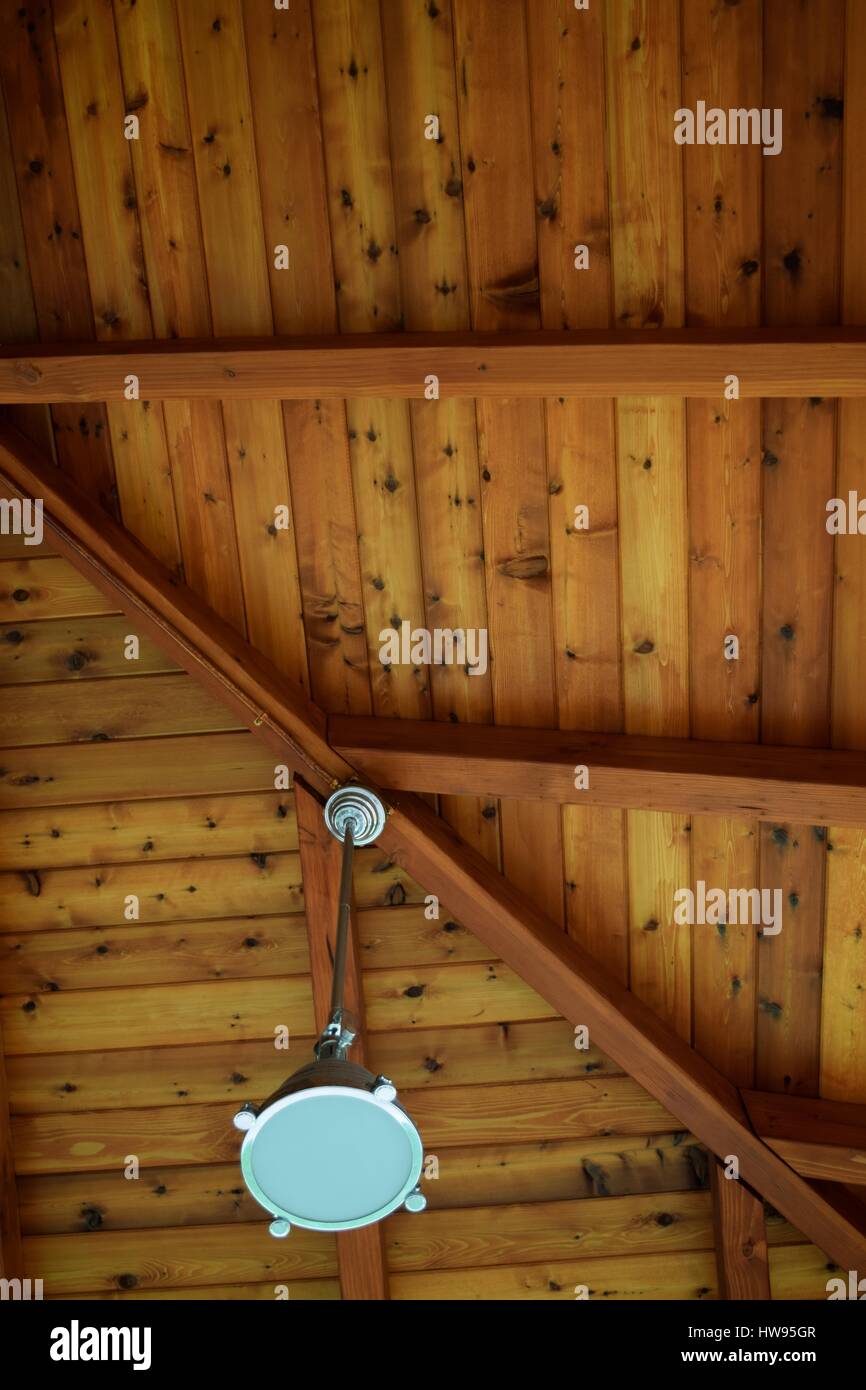 Cedar wood ceiling, rustic, rich and beautiful. Stock Photo