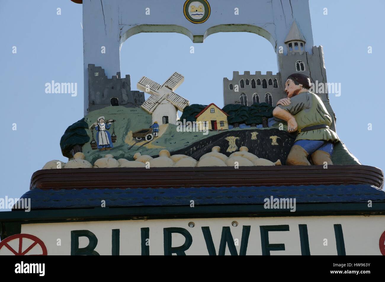 Village Sign ,Burwell, Cambridgeshire Stock Photo Alamy