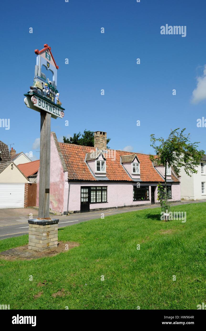 Village Sign ,Burwell, Cambridgeshire Stock Photo Alamy