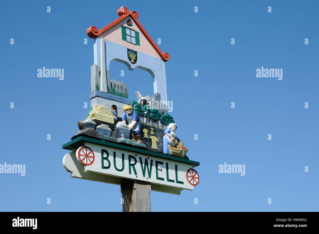 Village Sign ,Burwell, Cambridgeshire Stock Photo Alamy