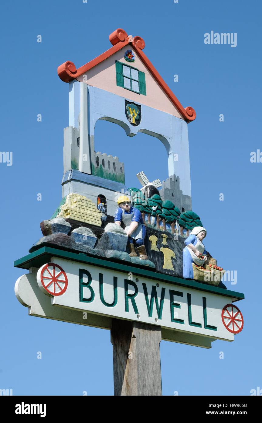 Village Sign ,Burwell, Cambridgeshire Stock Photo Alamy