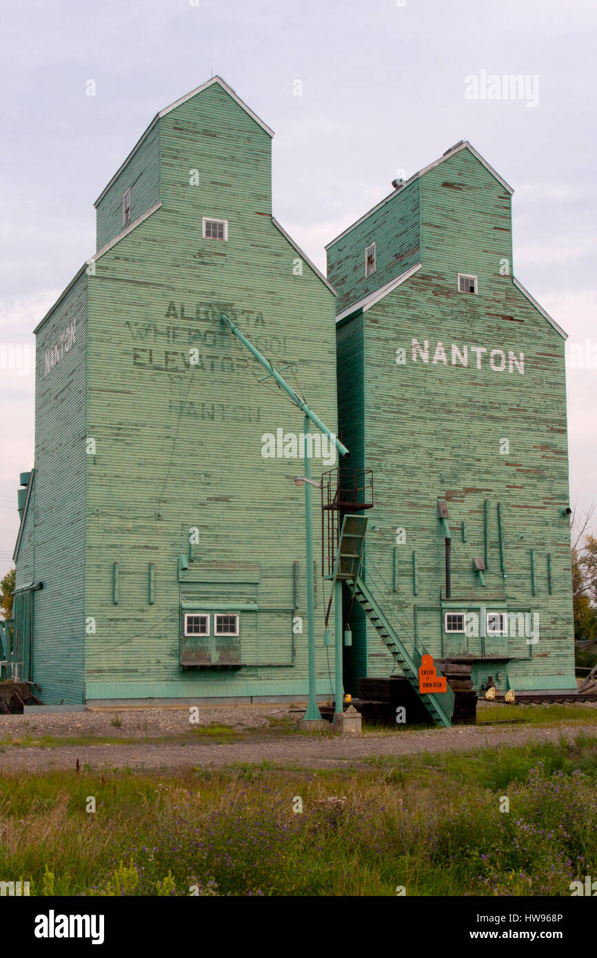 Grain Elevators at Nanton, Alberta, Canada Stock Photo