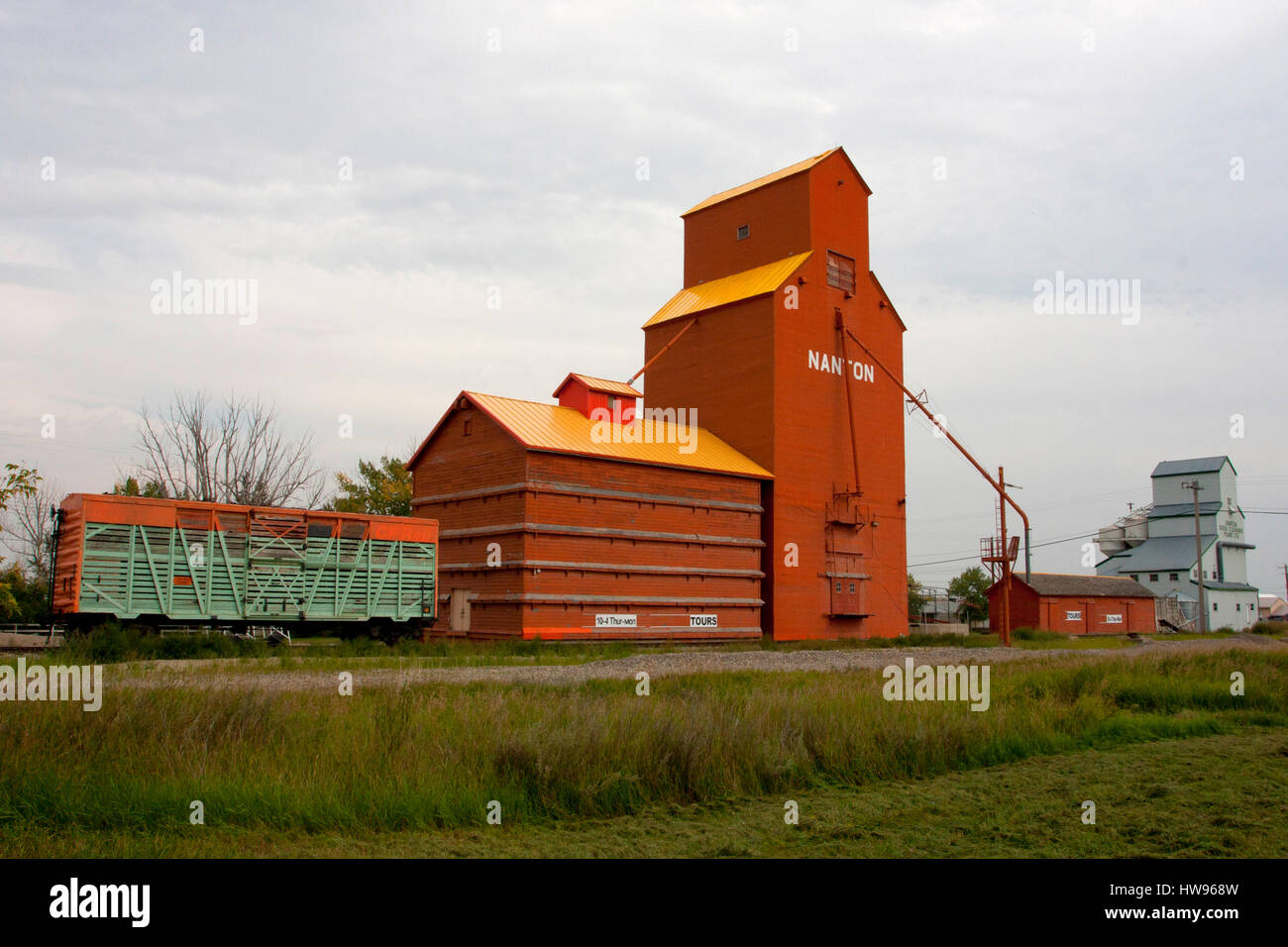 Grain Elevators at Nanton, Alberta, Canada Stock Photo