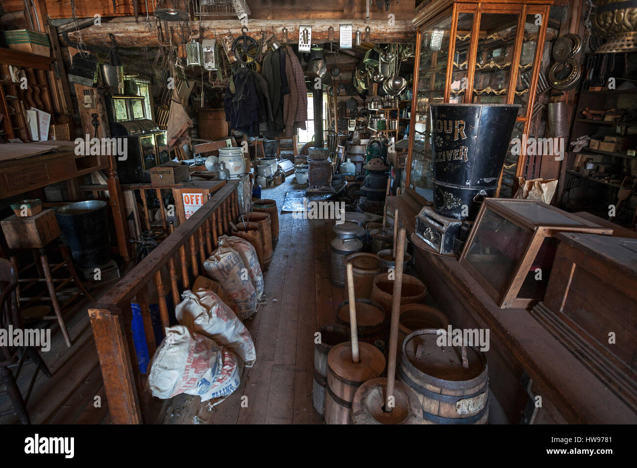 Old Shop, Wild West open-air museum, Nevada City Museum, former gold mining town, Ghost Town, Montana Province, USA Stock Photo
