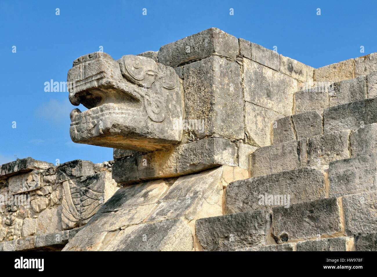 Snakehead, Plataforma de Venus, Venus Platform, historic Mayan city of Chichen Itza, Piste, Yucatan, Mexico Stock Photo