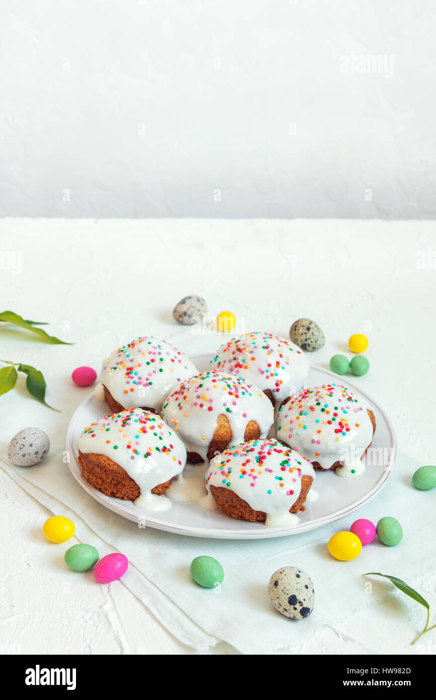 Easter pastry. Fresh Homemade Carrot Mini Cakes with White Creamy Sugar