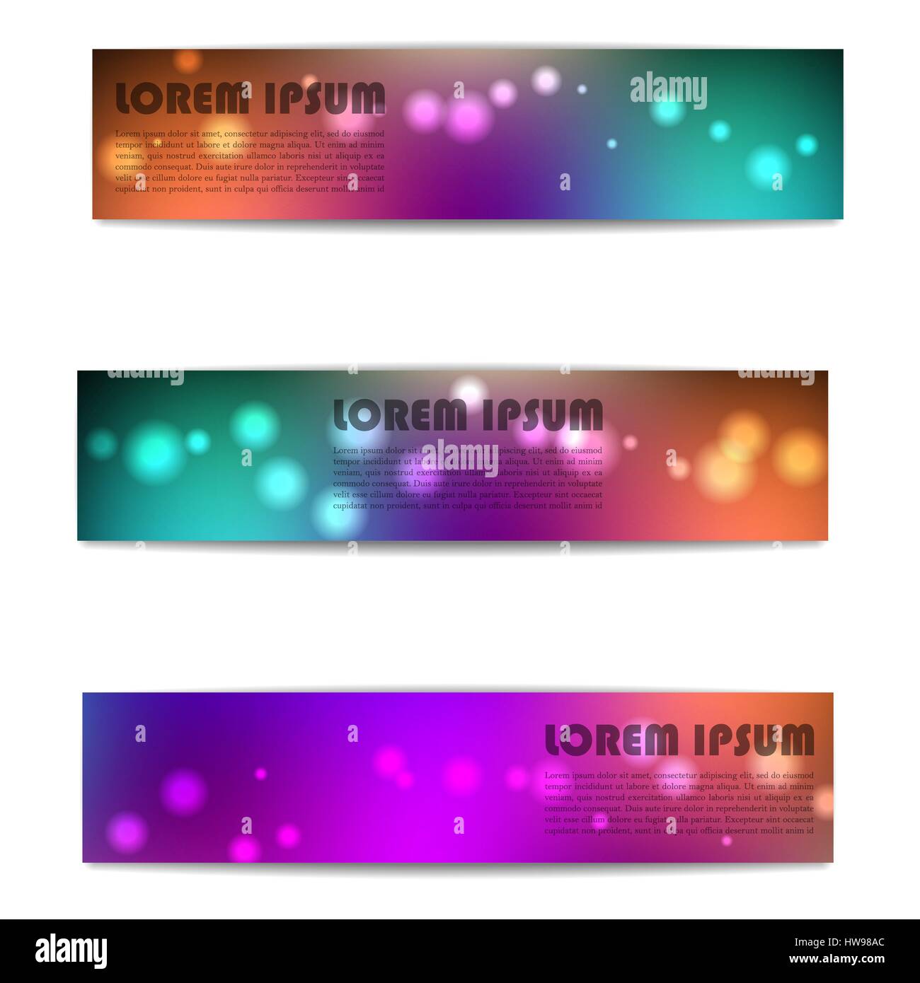 Set of three rectangular web banners, bright blurred background with ...