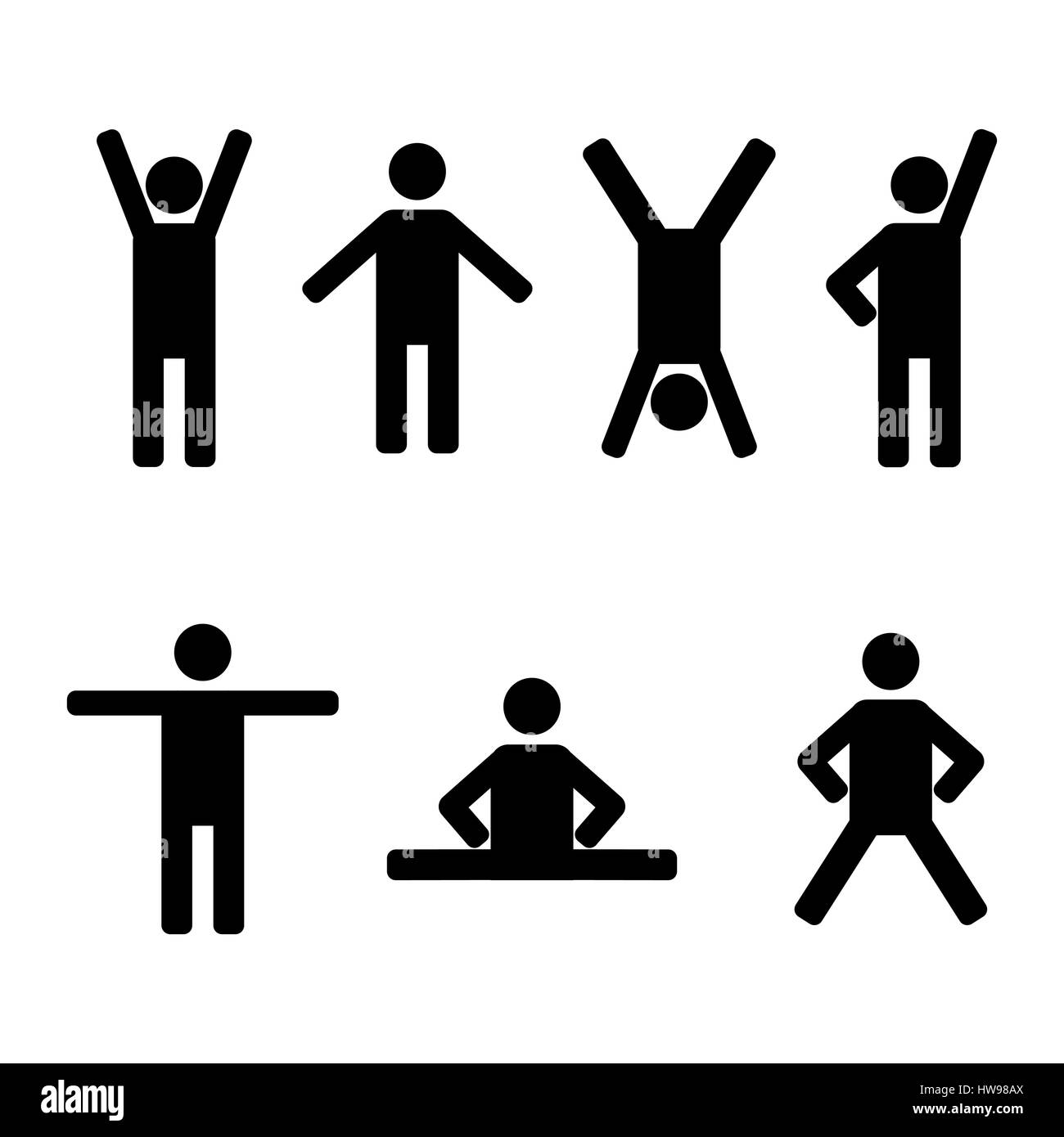 A set of stick figures, black mens silhouettes on a white background in ...