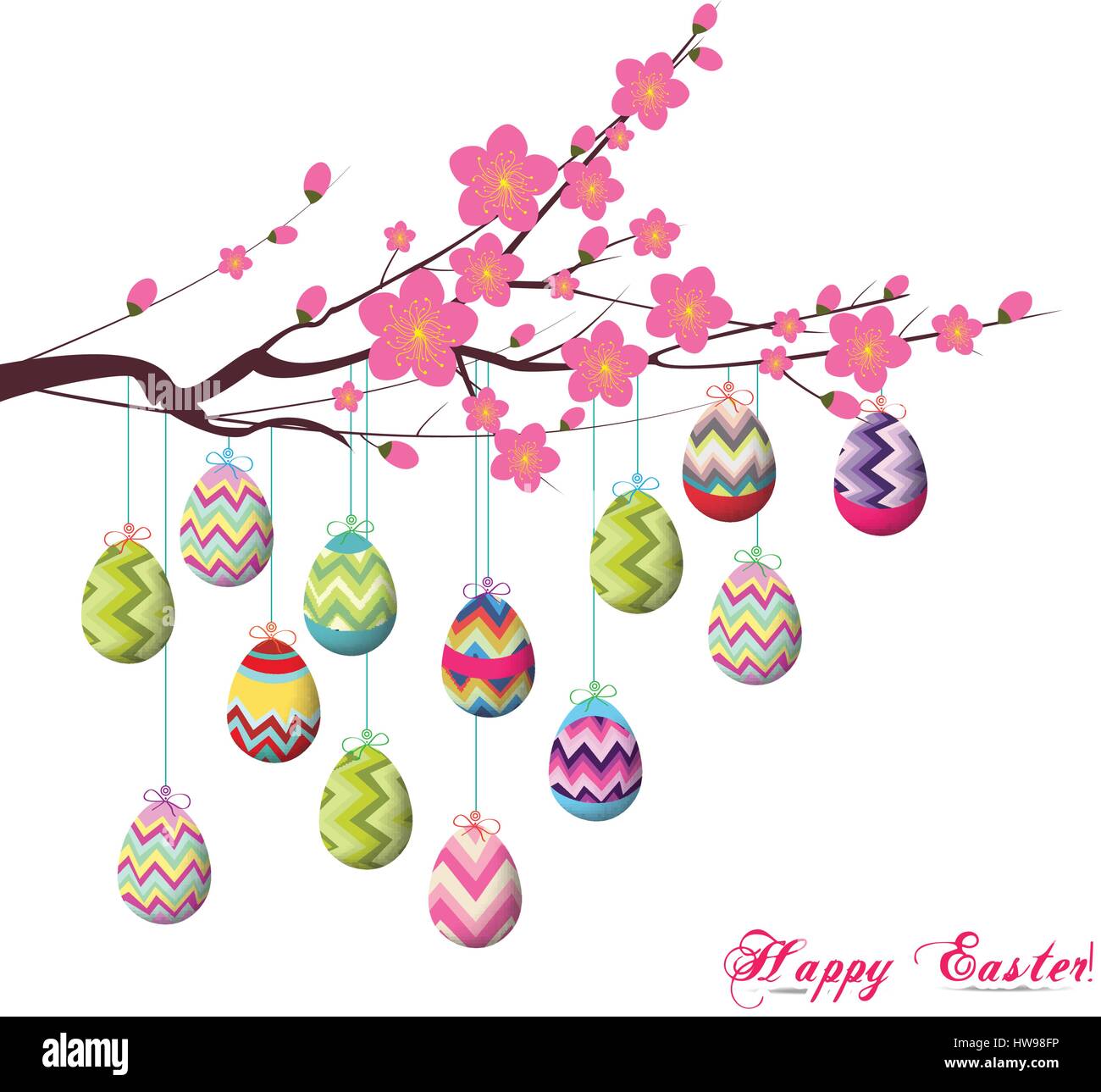 easter eggs hanging the wire on the tree Stock Vector