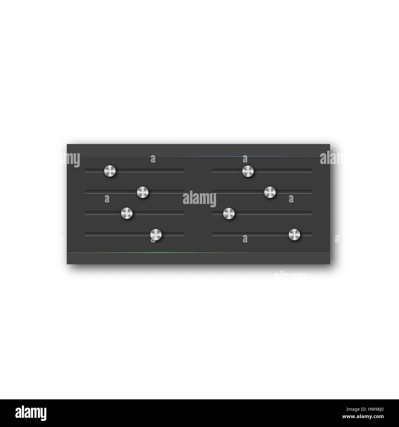 Graphic equalizer with a set of sliders and stylish steel buttons