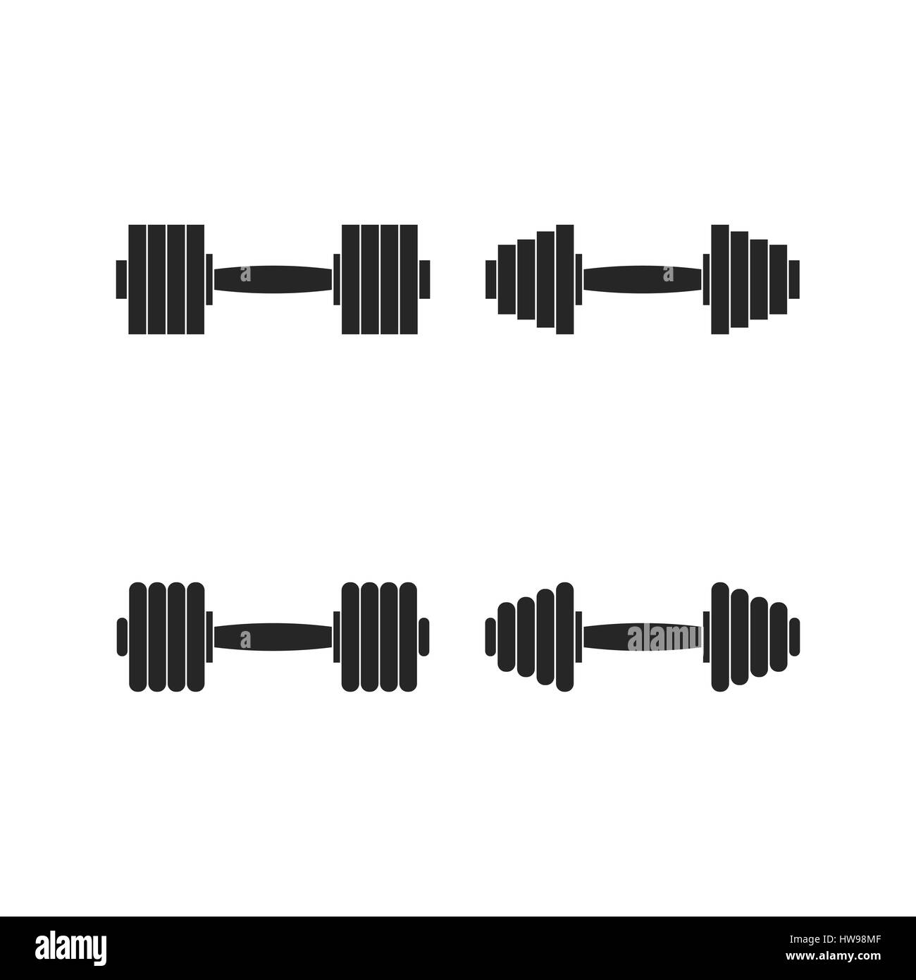 A set of gray icons dumbbell isolated on a white background, elements of sports equipment design, vector illustration. Stock Vector