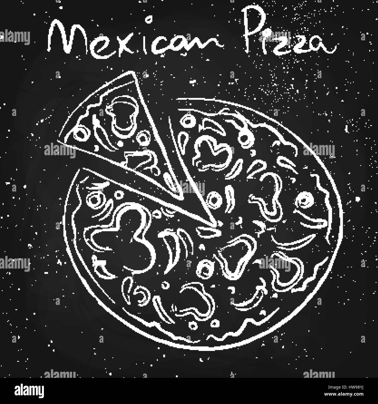 Mexican pizza, drawn in chalk on a blackboard Stock Vector