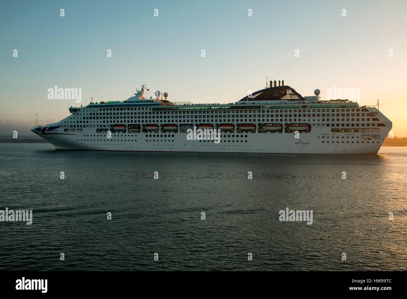 P&O cruise ship Oceana leaving Southampton on 15 March 2017 just before ...