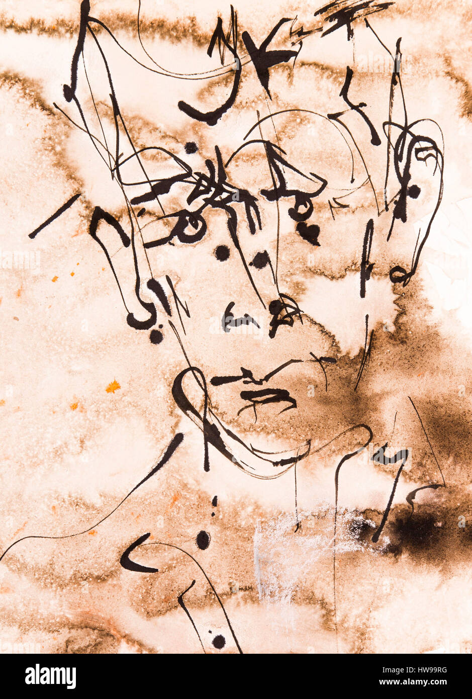 Portrait de Samuel BECKETT dessin par Ewa KLOS (encre de chine) ©Ewa Klos/Opale Stock Photo