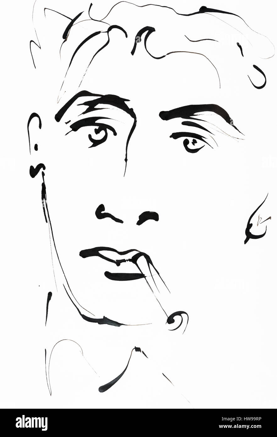 Portrait de Roland Barthes (1915-1980), ecrivain, critique litteraire et semiologue francais - illustration of Ewa KLOS ©Ewa KLOS/Opale Stock Photo