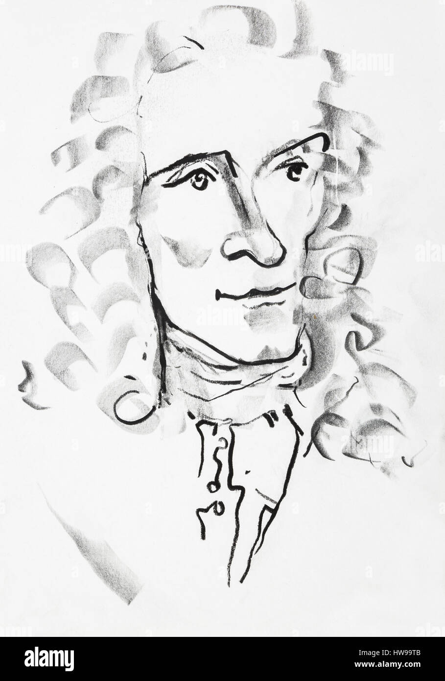 Portrait de Francois Marie (Francois-Marie) Arouet dit Voltaire (1694-1778), ecrivain et philosophe francais - illustration of Ewa KLOS ©Ewa KLOS/Opal Stock Photo