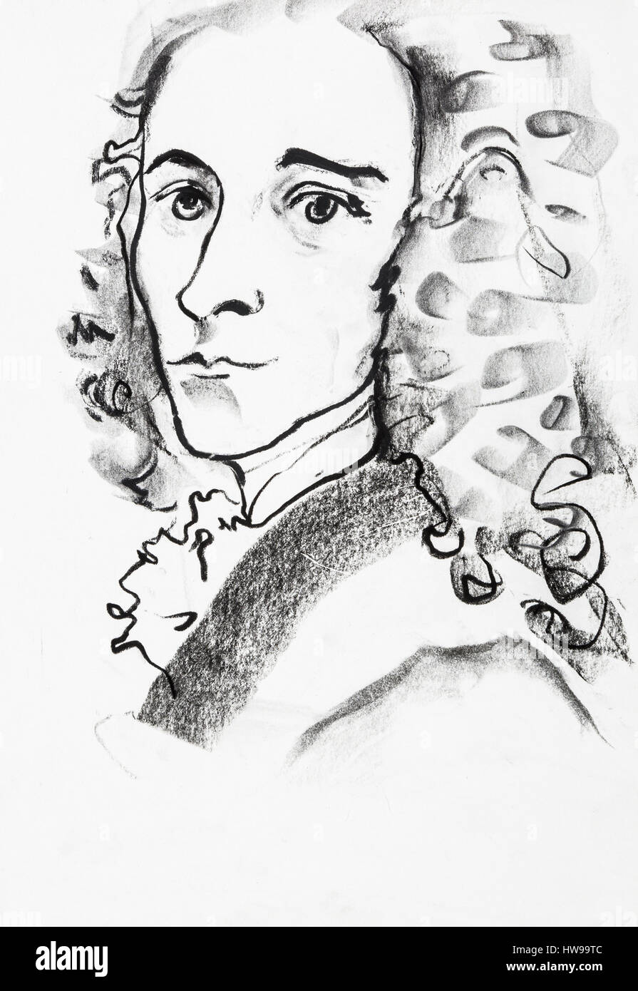 Portrait de Francois Marie (Francois-Marie) Arouet dit Voltaire (1694-1778), ecrivain et philosophe francais - illustration of Ewa KLOS ©Ewa KLOS/Opal Stock Photo