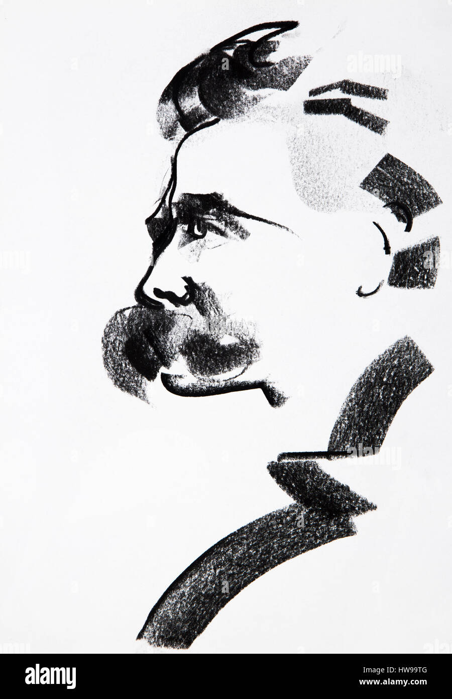 Portrait de Friedrich Nietzsche (1844-1900), philosophe allemand - illustration of Ewa KLOS ©Ewa KLOS/Opale Stock Photo