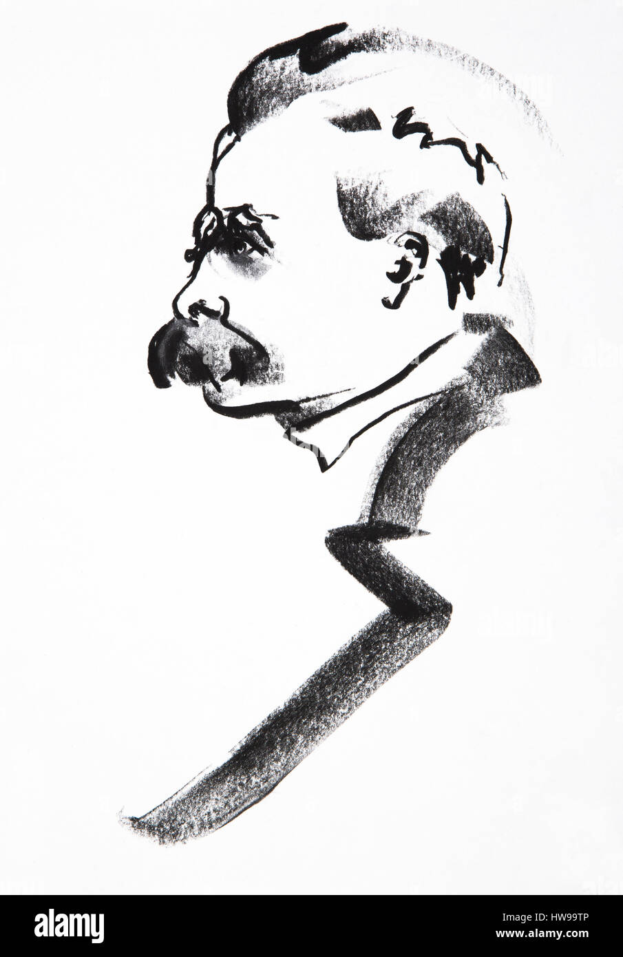 Portrait de Friedrich Nietzsche (1844-1900), philosophe allemand - illustration of Ewa KLOS ©Ewa KLOS/Opale Stock Photo