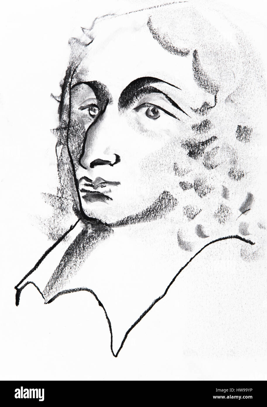 Portrait de Blaise Pascal (1623-1662) savant et ecrivain - illustration of Ewa KLOS ©Ewa KLOS/Opale Stock Photo