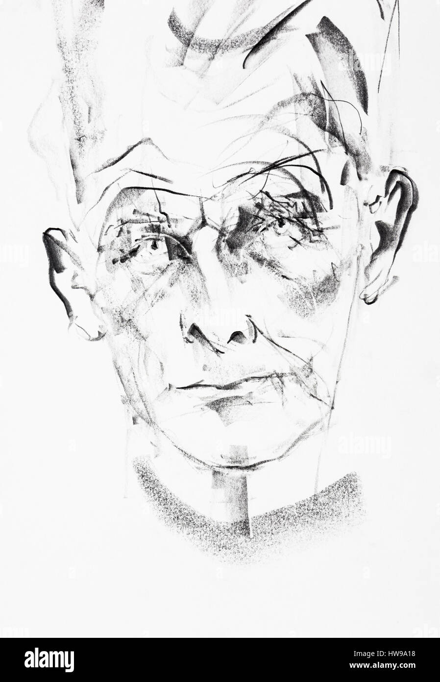 Portrait de Samuel Beckett (1906-1989), ecrivain, poete et dramaturge irlandais - illustration of Ewa KLOS ©Ewa KLOS/Opale Stock Photo