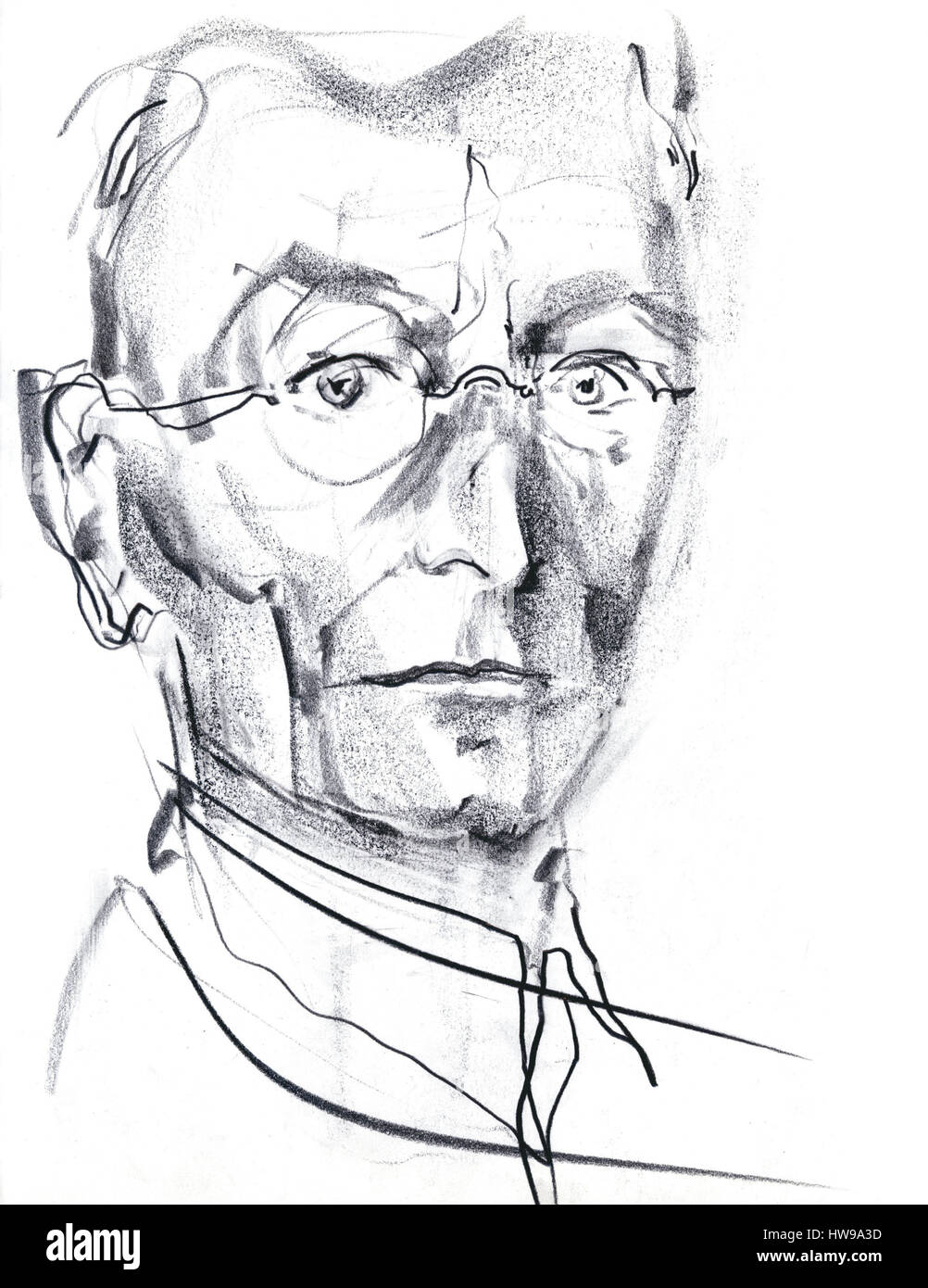 Portrait de Hermann Hesse (1877-1962), romancier, poete, essayiste allemand, puis suisse - illustration of Ewa KLOS ©Ewa KLOS/Opale Stock Photo