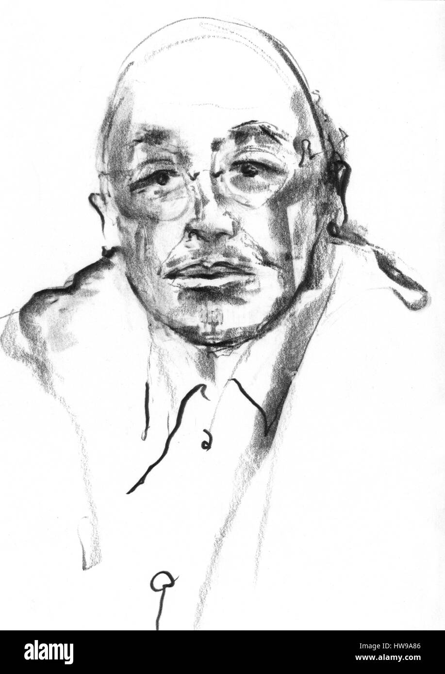 Portrait de Victor Haim (ne en 1935), dramaturge, acteur et scenariste - illustration of Ewa KLOS ©Ewa KLOS/Opale Stock Photo