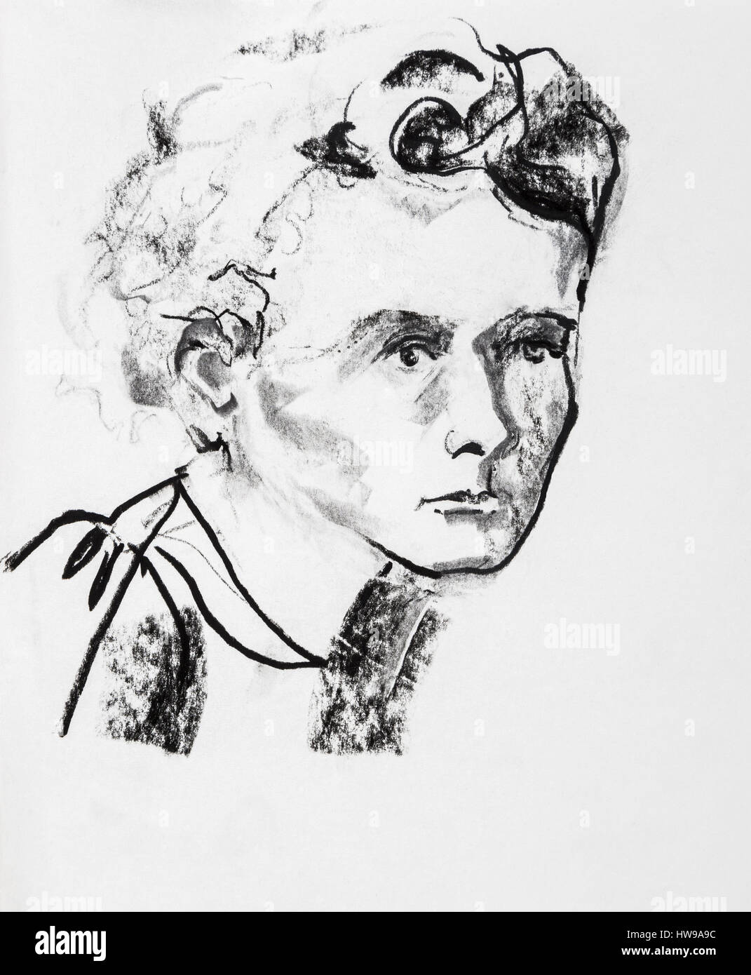 Portrait de Marie Curie (1867-1934), physicienne et chimiste francaise d'origine polonaise - illustration of Ewa KLOS ©Ewa KLOS/Opale Stock Photo