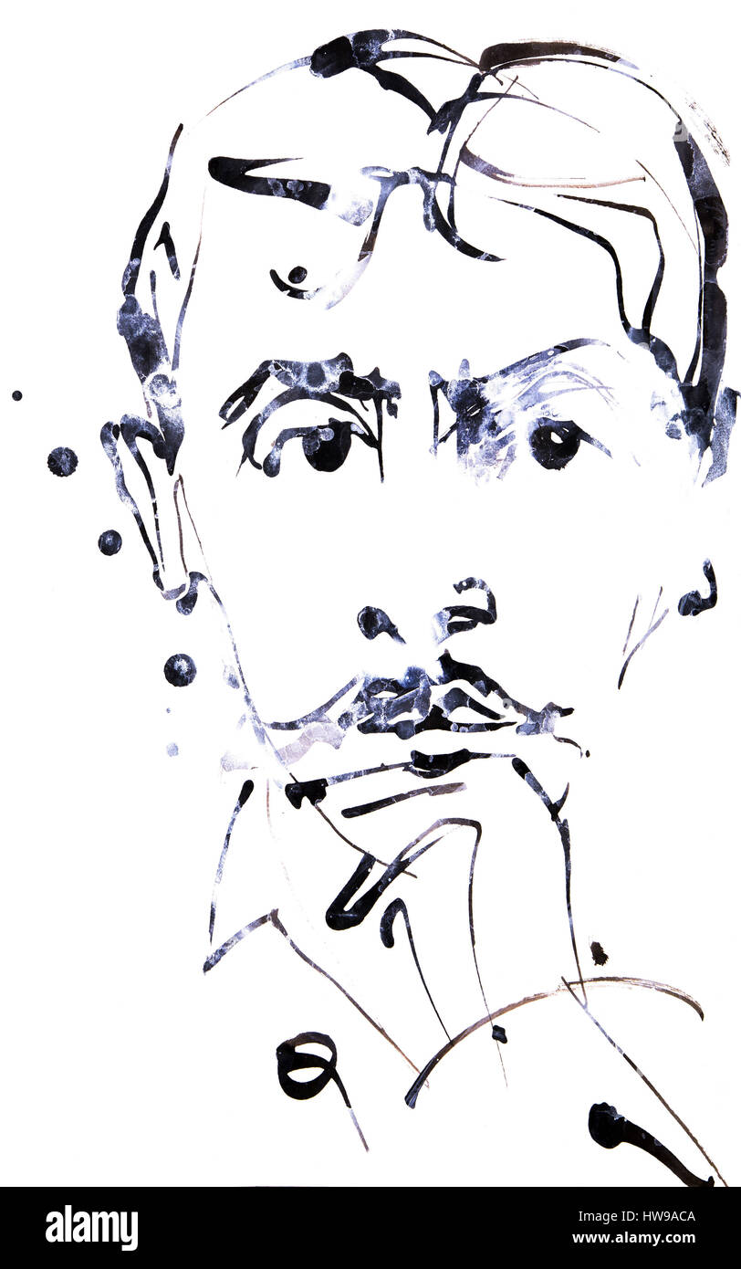 Portrait de Marcel Proust (1871-1922) , illustration of Ewa KLOS ©Ewa KLOS/Opale Stock Photo